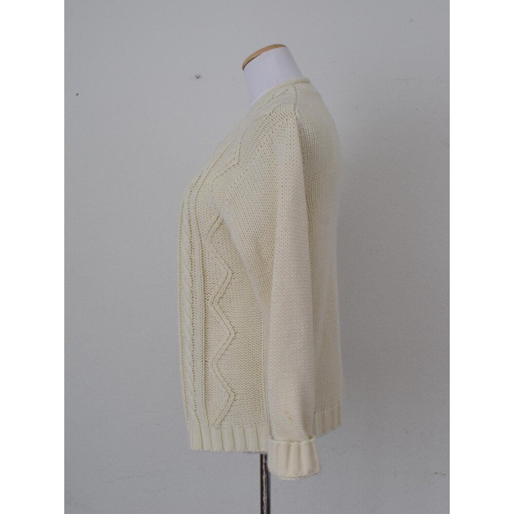 Vintage 80s Beige Acrylic Granny Sweater size S - Picture 2 of 10